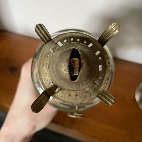 Pair of An Qing China Oil Lamps Clear Glass with Flying Birds Vintage - Picture 6 of 14